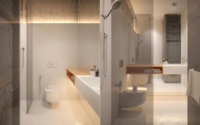 thiết kế phòng tắm 4m2 với vách ngăn kính chia không gian