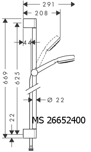 Bản vẽ kỹ thuật Bộ Thanh Trượt Hansgrohe MS 26652400 Và Tay Sen Crometta 100