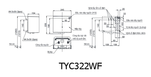 Bản vẽ kỹ thuật Máy Sấy Tay TOTO TYC322WF Tốc Độ Cao