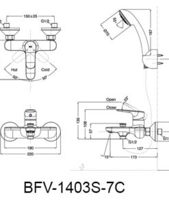 Bản Vẽ Kỹ Thuật Vòi Hoa Sen Inax BFV-1403S-7C Nóng Lạnh
