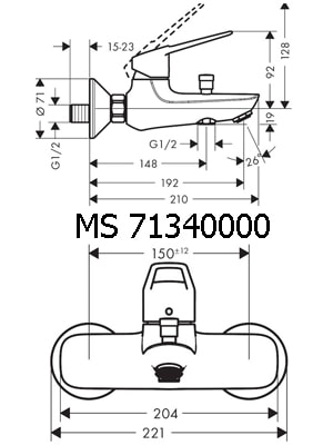 Bản vẽ kỹ thuật Vòi Sen Nóng Lạnh Hansgrohe MS 71340000 Novus Loop