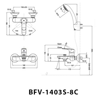 Vòi Sen Tăng Áp Inax BFV-1403S-8C Nóng Lạnh