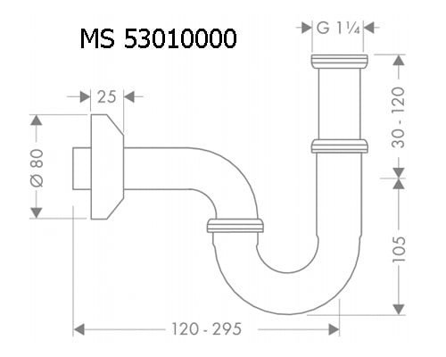 Bản vẽ kỹ thuật Xả Chữ P Hansgrohe MS 53010000