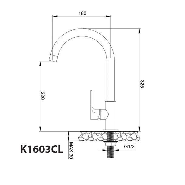 Bản vẽ kỹ thuật Vòi Bếp Malloca K1603CL Lạnh